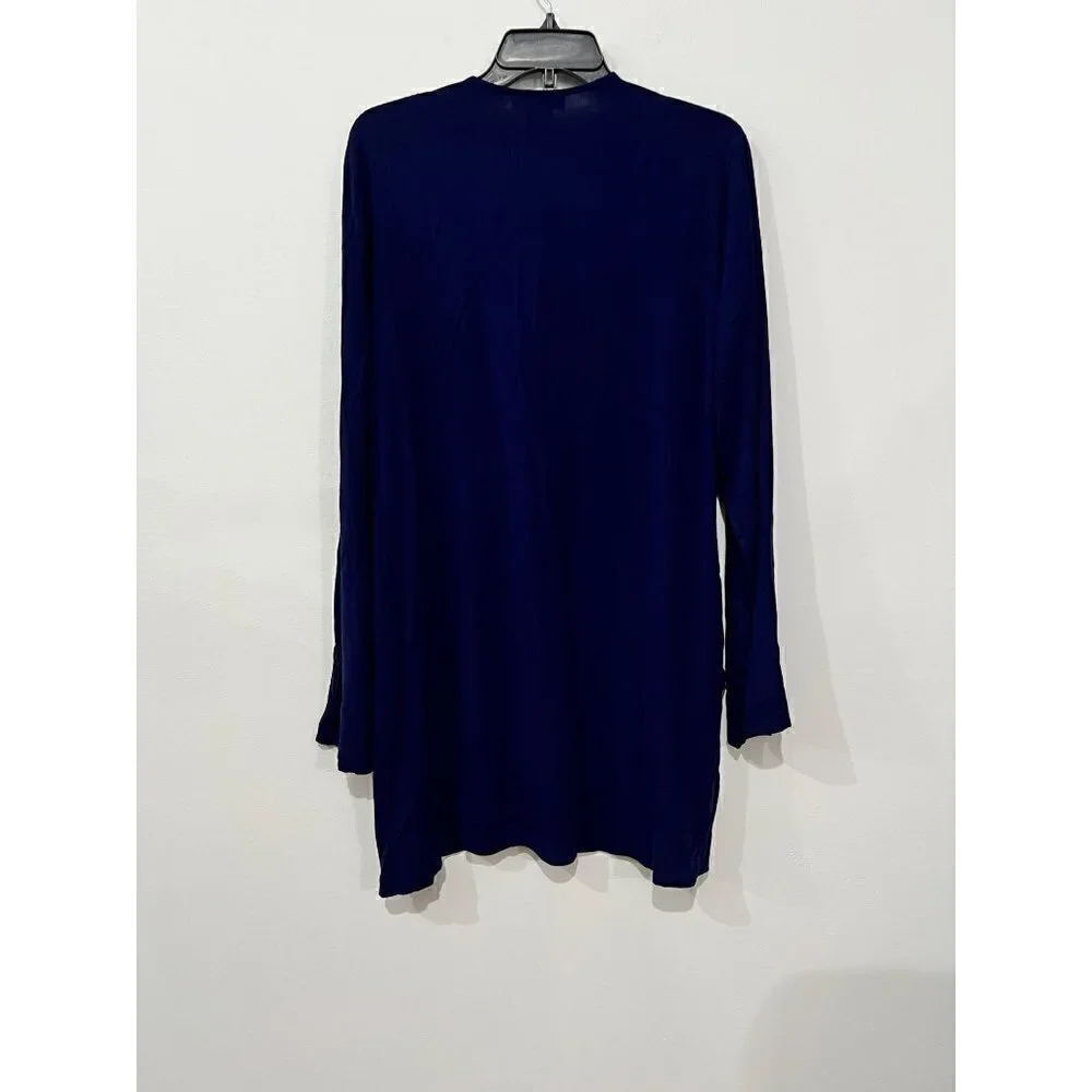 New La Blanca Size L V-Neck Cover-Up Tunic Dress Pockets tassel trim Navy Blue
